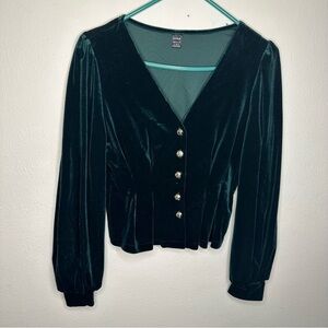 NWOT SHEIN Green Velvet Gold Button Blouse Size Small